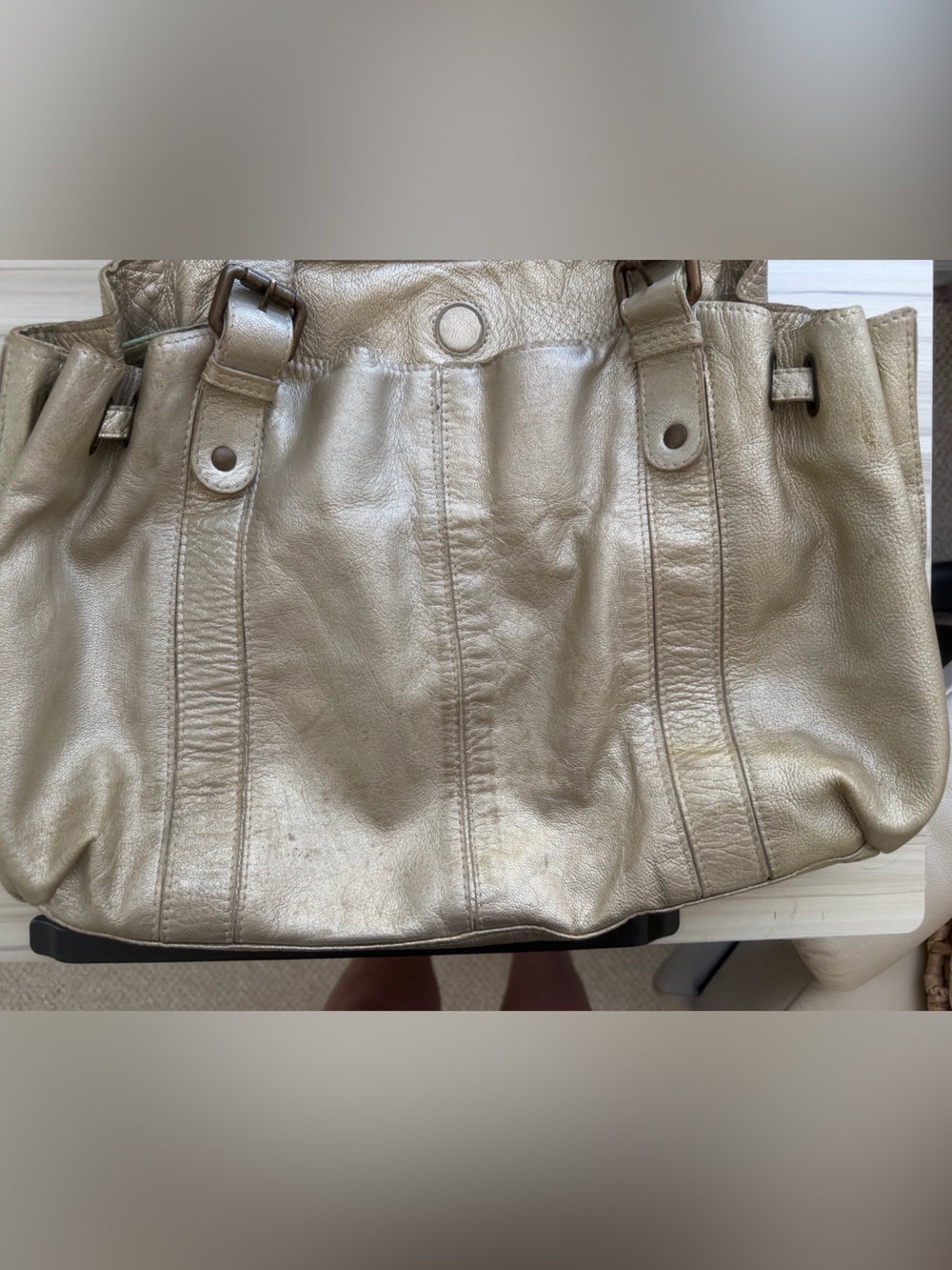 Gerard Darel Champagne Metallic Leather 36 Hr Bag